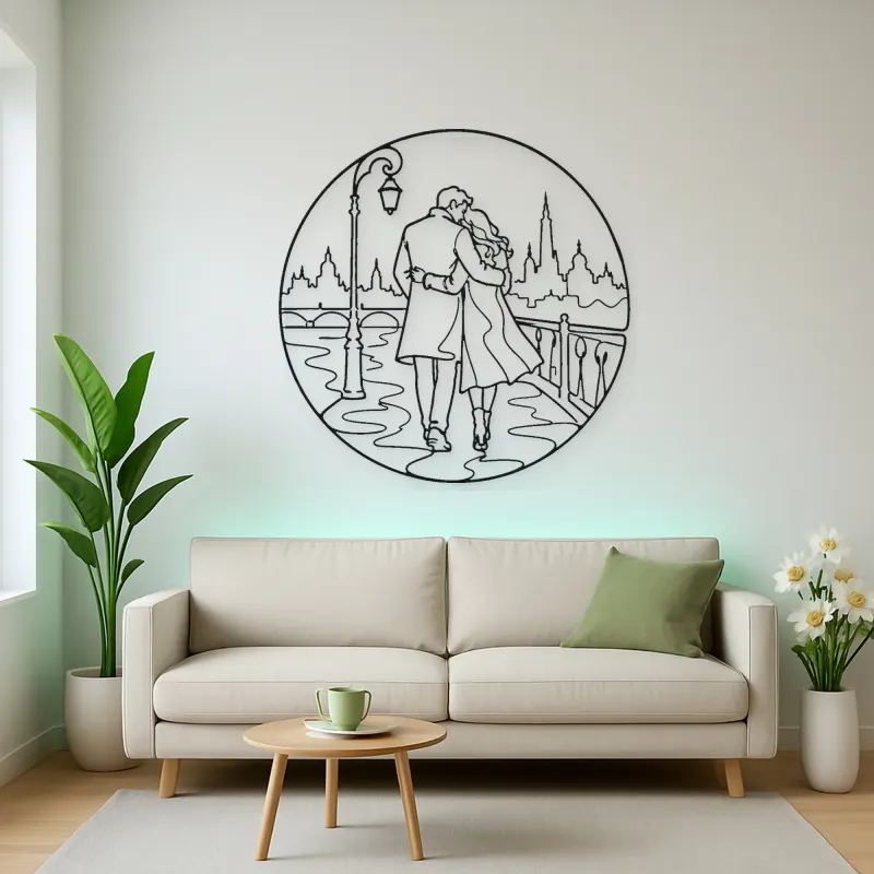 City Walk Lovers Metal Wall Art | Romantic Couple Decor