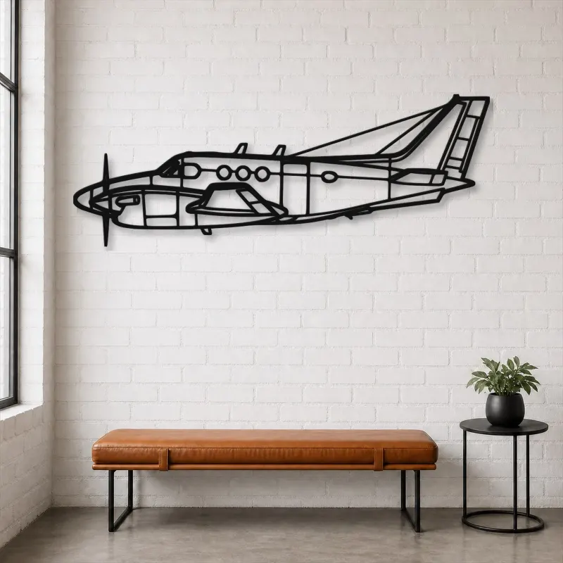 Silhouette en métal d'avion King Air C90A, Décoration murale en métal, Décor aéronautique, Décor d'aviation