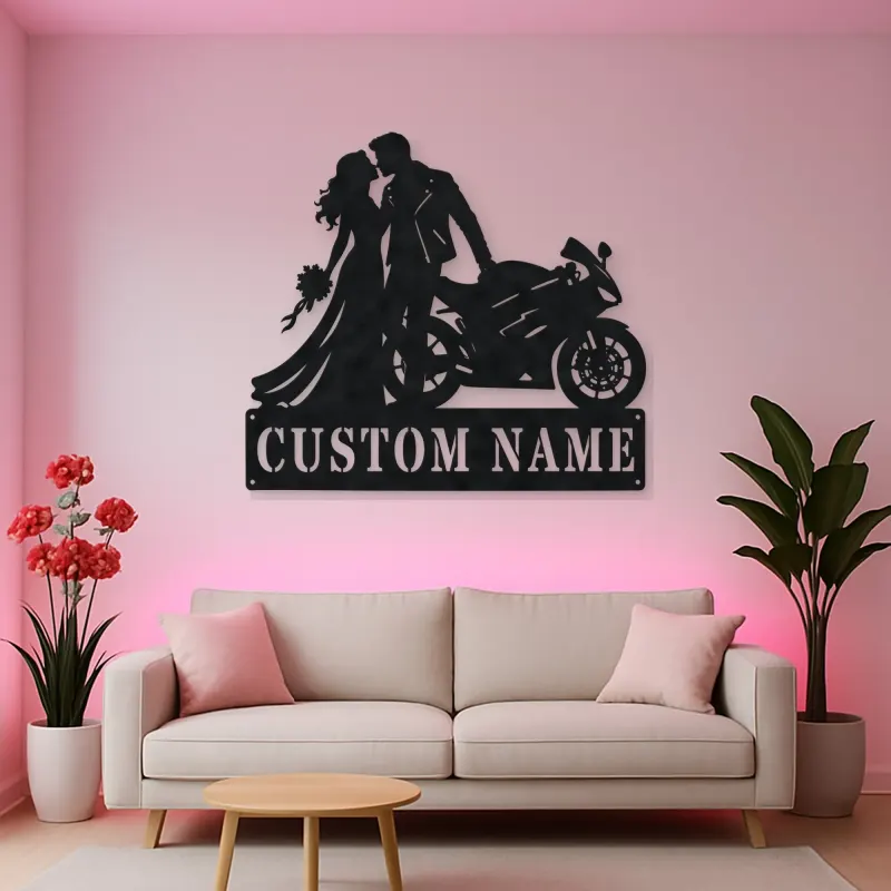 Personalized Biker Wedding Motorcycle Metal Wall Art
