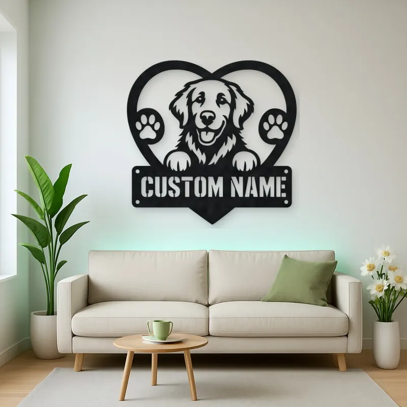 Personalized Retriever Dog Heart Metal Wall Art with Paw Prints