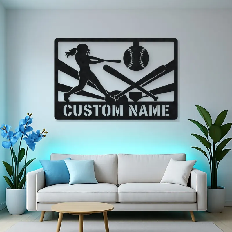 Personalized Softball Player Metal Wall Art with Crossed Bats
