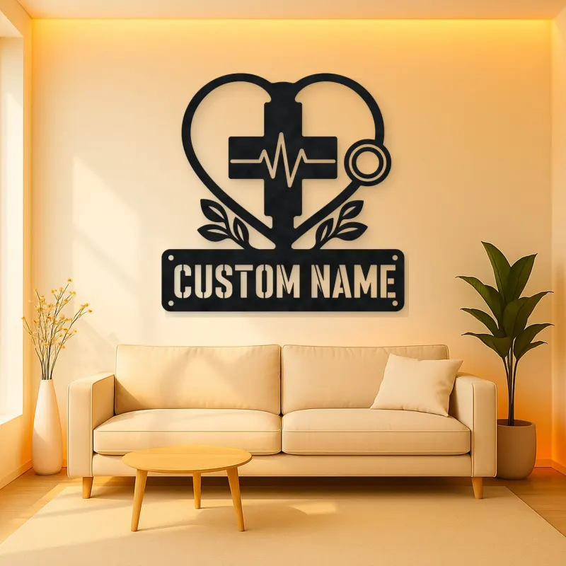 Personalized Medical Heart Metal Wall Art with Stethoscope