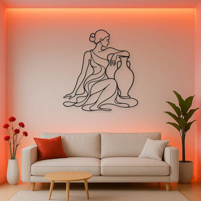 Seated Muse with Vase Metal Wall Art | Feminine Figure Wall Decor
