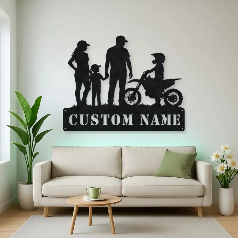 Personalized Motocross Family with Mini Dirt Bike Metal Wall Art