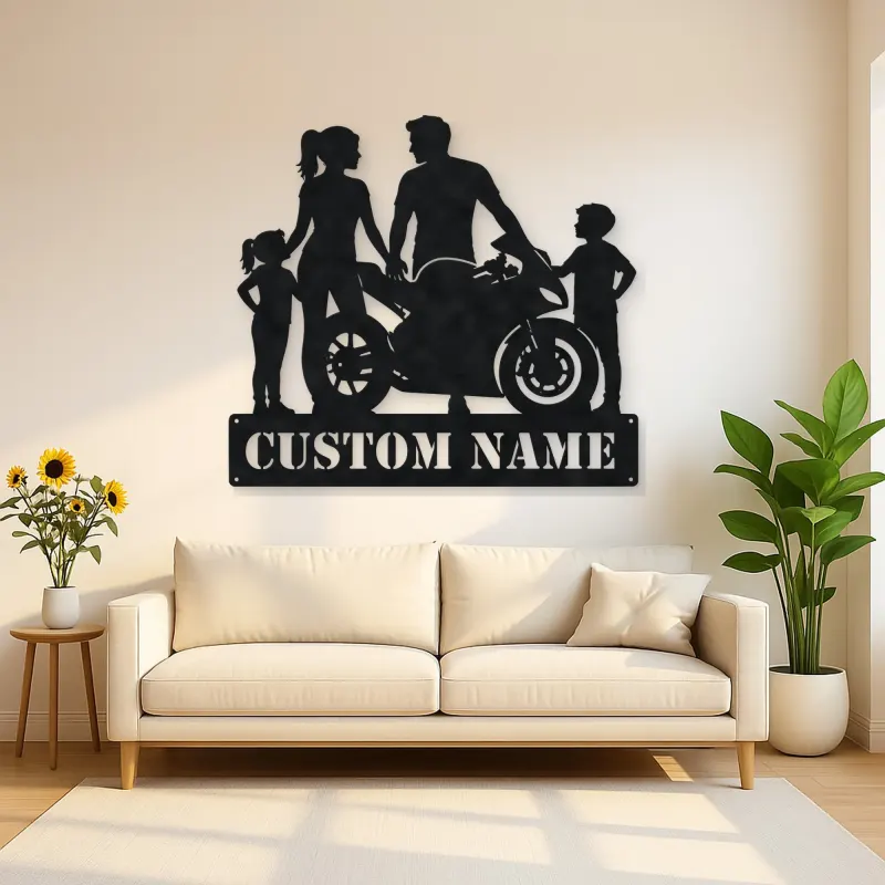 Personalized Sport Motorcycle Family of Four Metal Wall Art