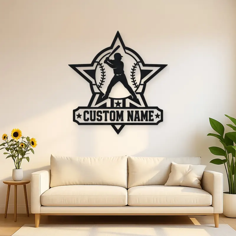 Personalized Baseball Batter Star Badge Metal Wall Art