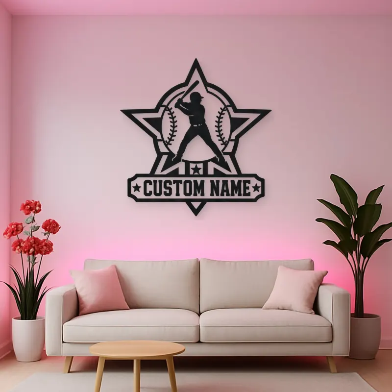 Personalized Baseball Batter Star Badge Metal Wall Art