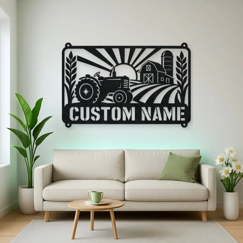 Personalized Vintage Tractor Metal Wall Art with Farm Scene
