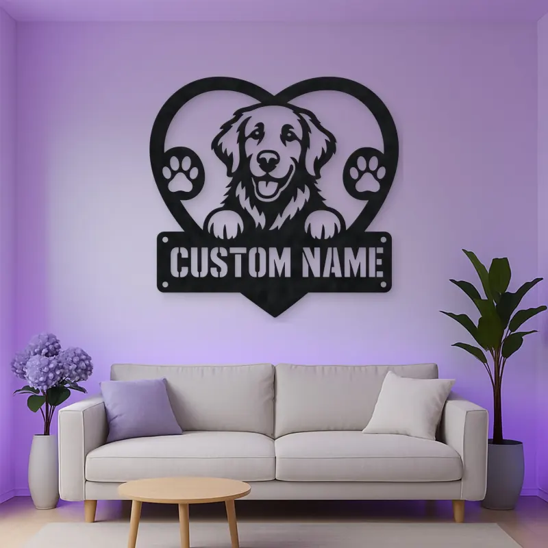 Personalized Retriever Dog Heart Metal Wall Art with Paw Prints