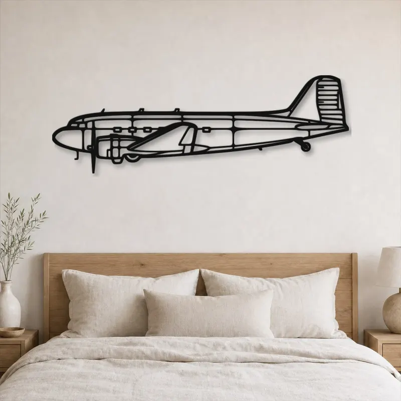 Silhouette d'avion DC-3C en métal, Décoration murale aéronautique