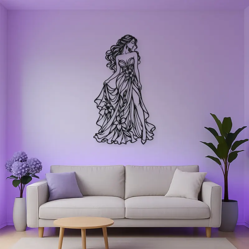 Floral Dress Muse Metal Wall Art | Botanical Woman Wall Decor