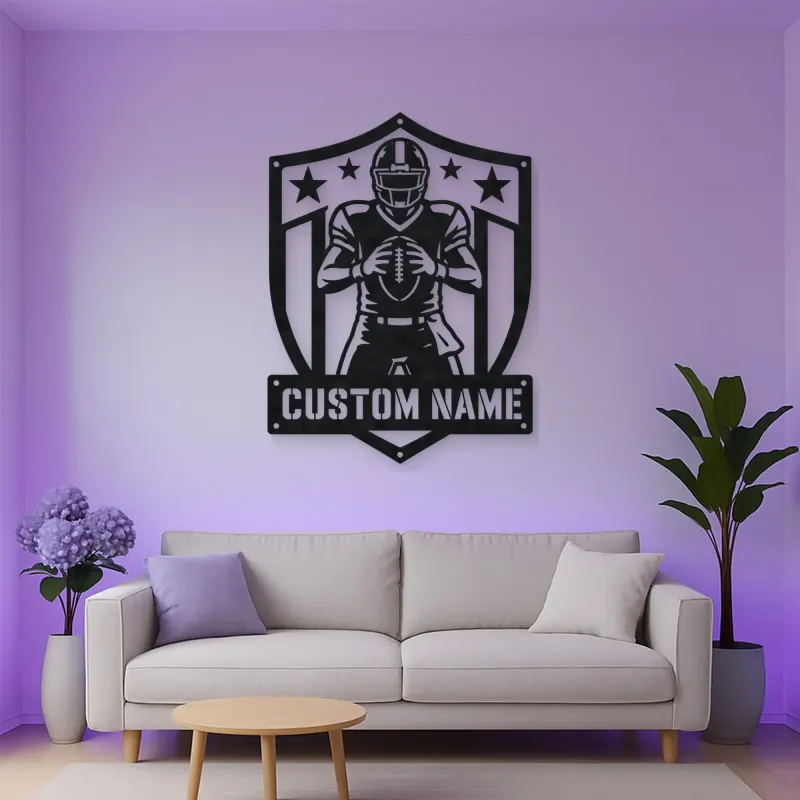 Personalized Football Player Stars and Stripes Shield Metal Wall Art