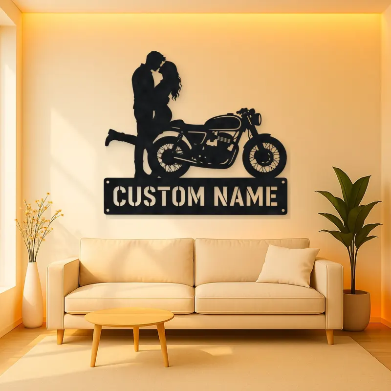 Personalized Cafe Racer Couple Metal Wall Art