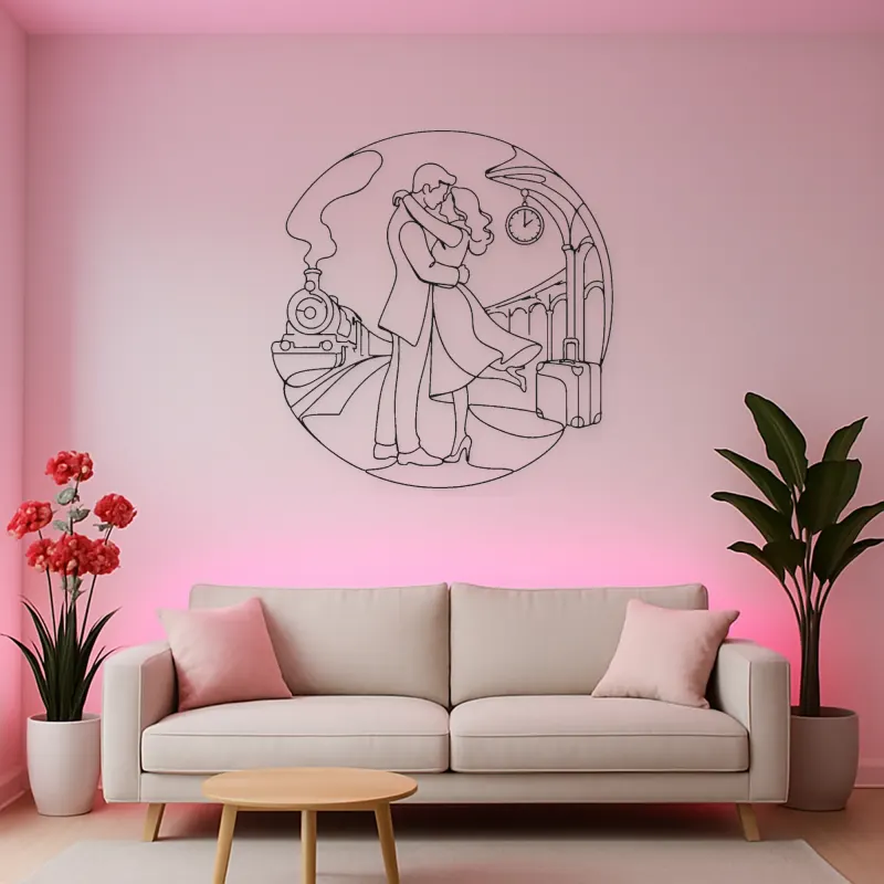 Train Station Reunion Metal Wall Art | Romantic Couple Decor