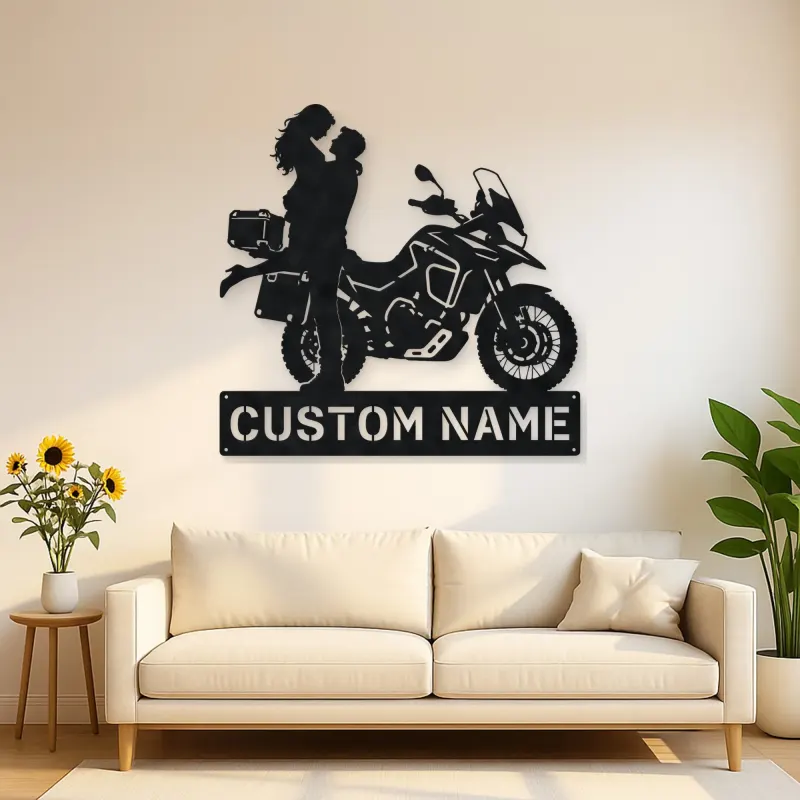Personalized Adventure Motorcycle Couple Metal Wall Art