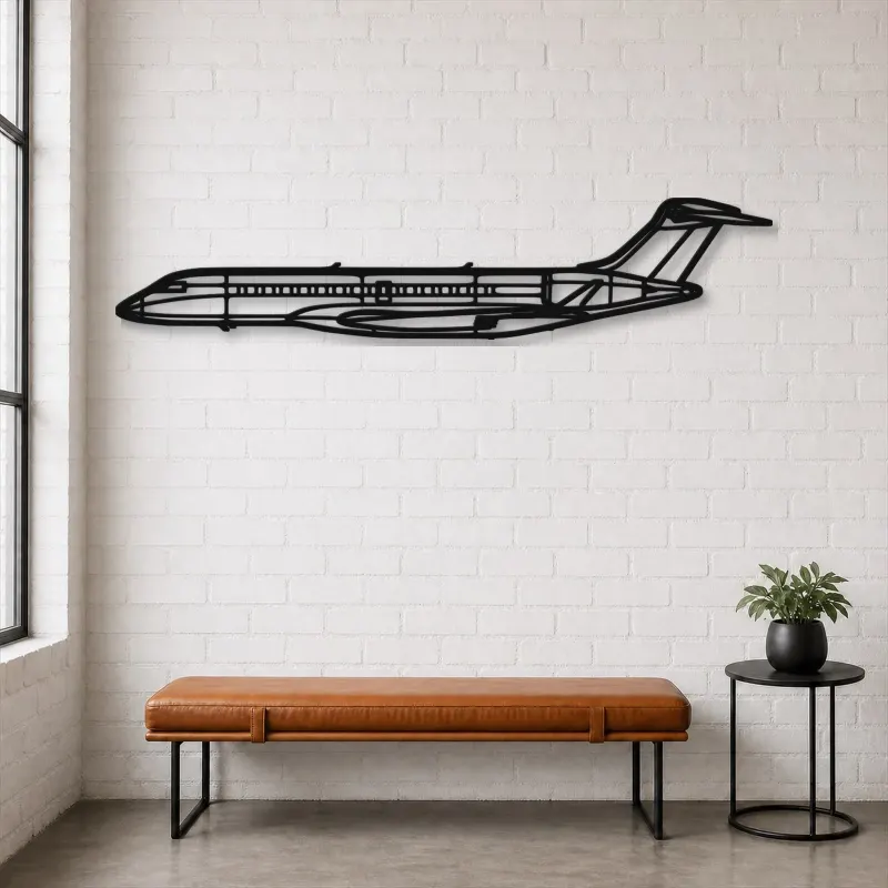 Insegna in metallo silhouette aereo Global 7500, Silhouette aereo in metallo, Decorazione da parete aviatore