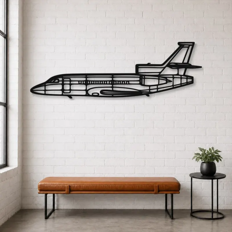 Insegna in metallo silhouette dell'aereo Falcon 900EX, Silhouette di aerei in metallo, Decorazione da parete aviatore