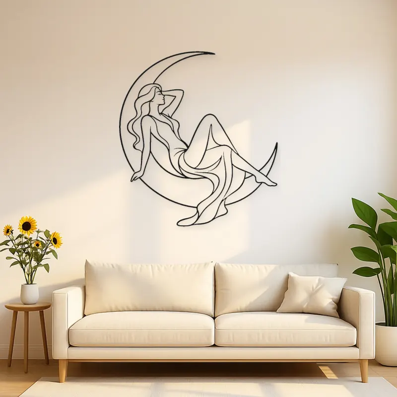 Crescent Reclining Figure Metal Wall Art | Celestial Woman Wall Decor
