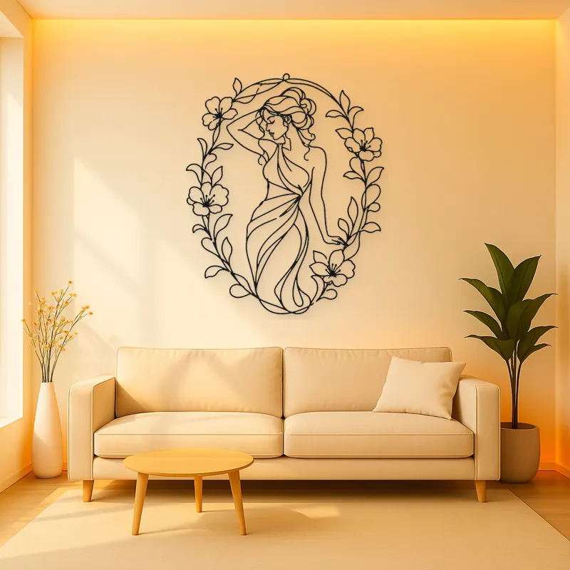 Muse in Flower Frame Metal Wall Art | Botanical Woman Wall Decor