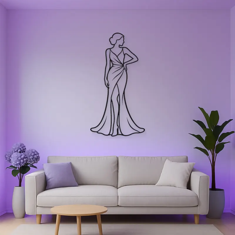 Satin Gown Silhouette Metal Wall Art | Fashion Figure Wall Decor