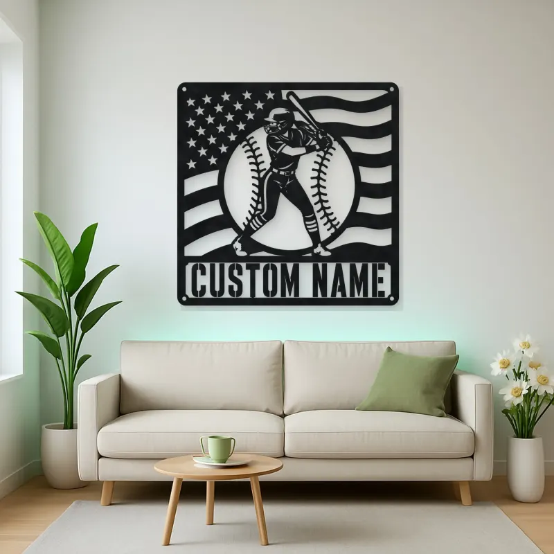 Personalized Female Softball Ready Stance Flag Metal Wall Art