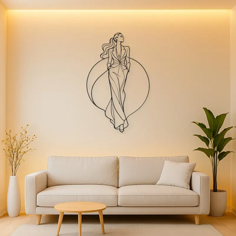 Sleek Ponytail Model Metal Wall Art | Fashion Figure Wall Decor