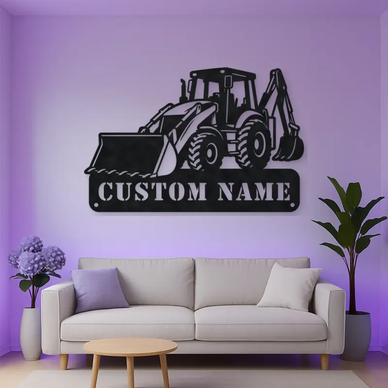 Personalized Backhoe Loader Front and Rear Bucket Metal Wall Art