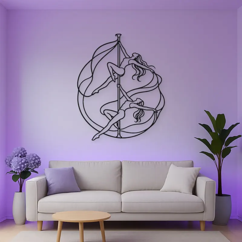 Pole Acrobatics Silhouette Metal Wall Art | Aerial Dance Wall Decor