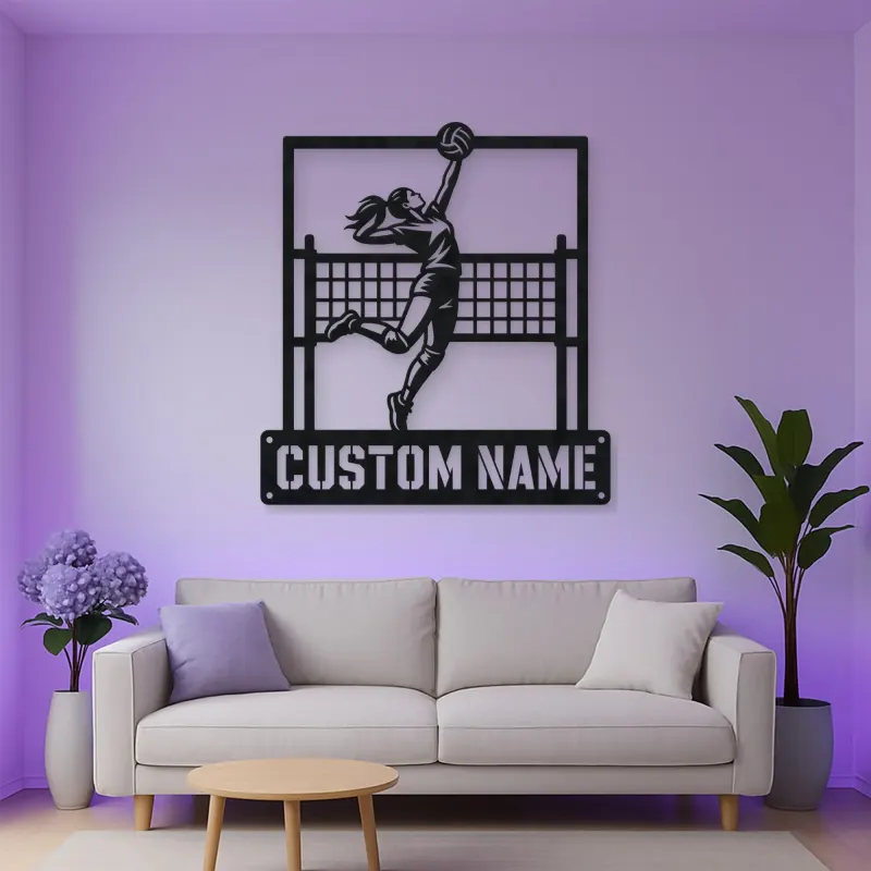Personalized Volleyball Player Metal Wall Art with Spike Pose