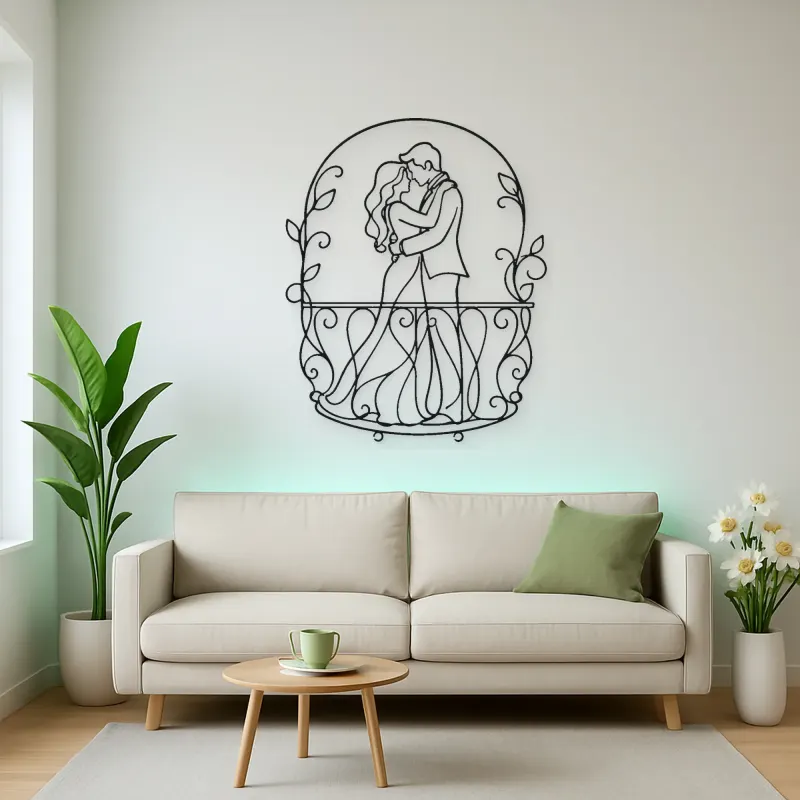 Balcony Embrace Metal Wall Art | Romantic Couple Decor