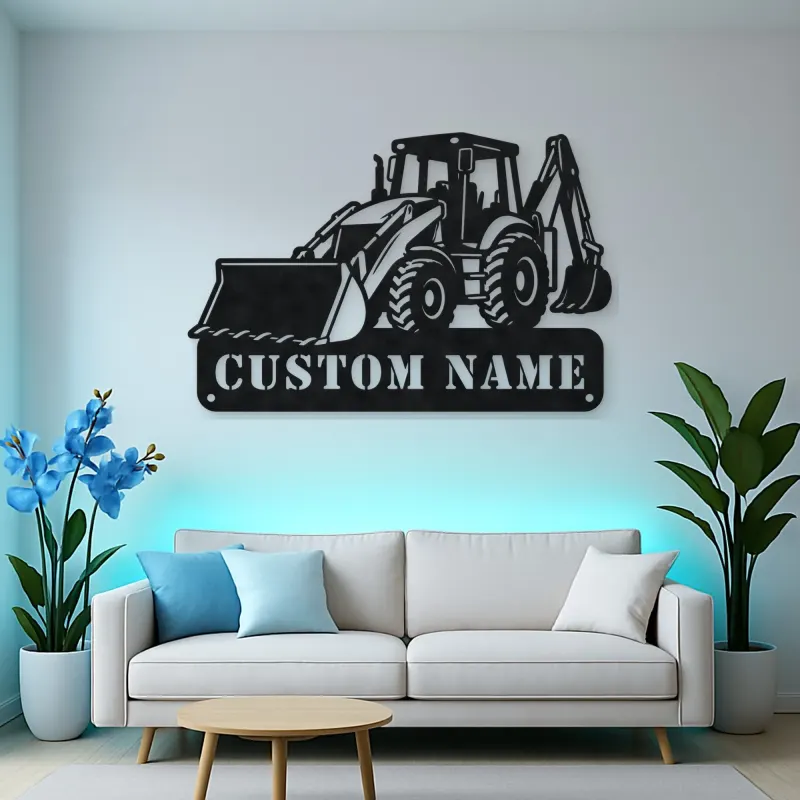 Personalized Backhoe Loader Front and Rear Bucket Metal Wall Art