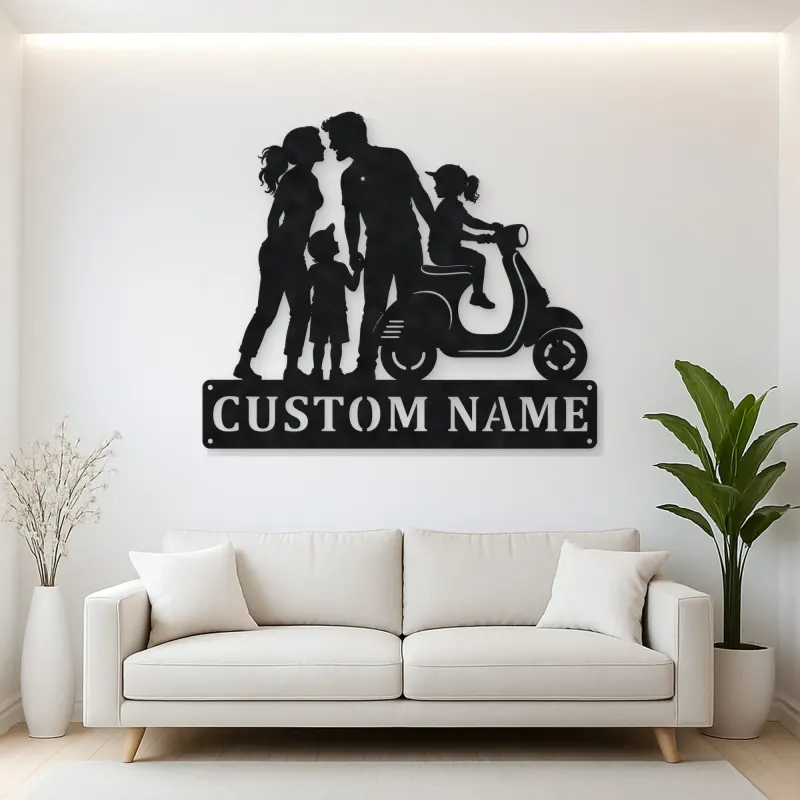 Personalized Scooter Family of Four Metal Wall Art