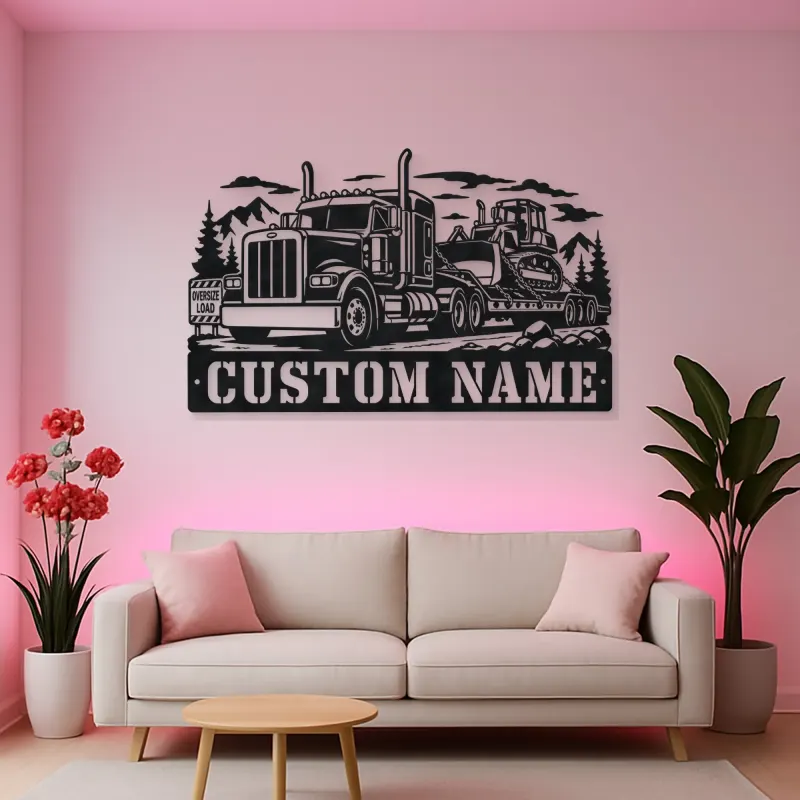 Personalized Heavy Haul Truck and Bulldozer Metal Wall Art