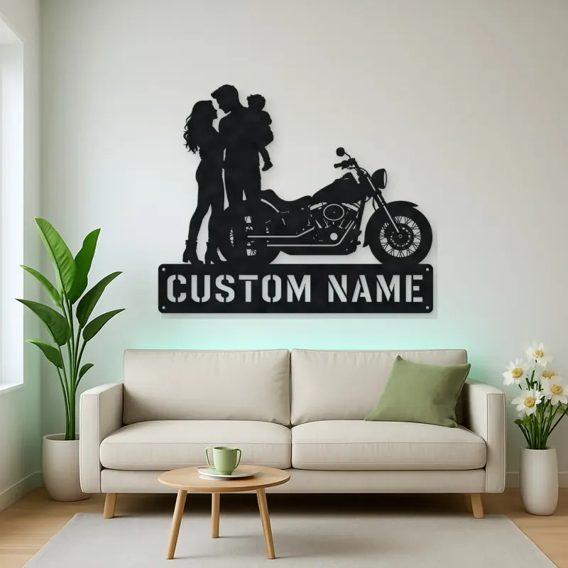 Personalized Cruiser Family with Child Metal Wall Art