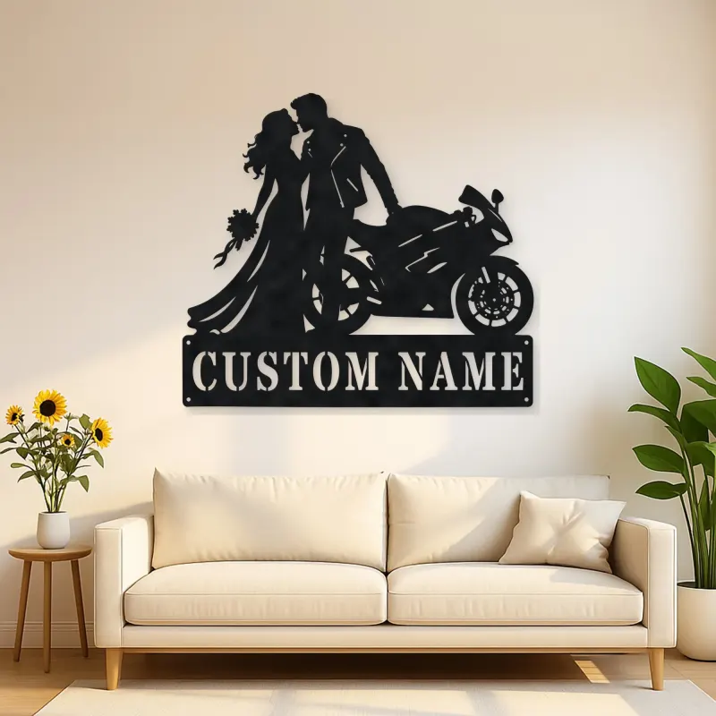Personalized Biker Wedding Motorcycle Metal Wall Art