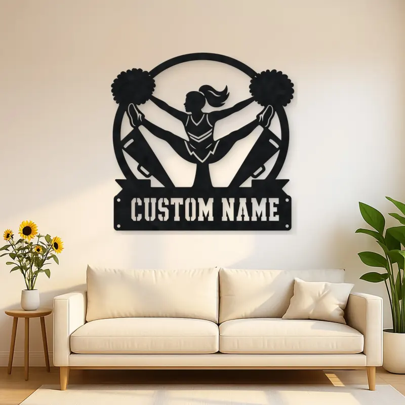 Personalisierte Metall-Wandkunst Cheerleader mit Pompons