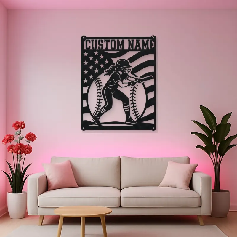Personalized Female Softball Batter Vertical Flag Metal Wall Art