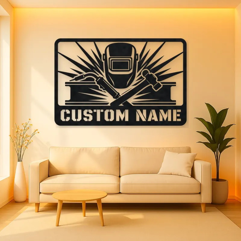Personalized Welder Metal Wall Art with Torch and Hammer