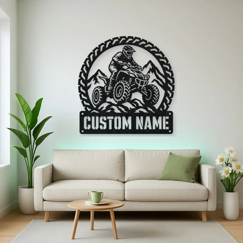 Personalized ATV Quad Rider Metal Wall Art with Mountain Trail