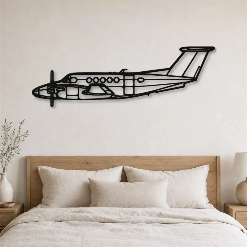 Silhouette en métal d'avion King Air B200, Décoration murale en métal, Décor aéronautique, Décor d'aviation