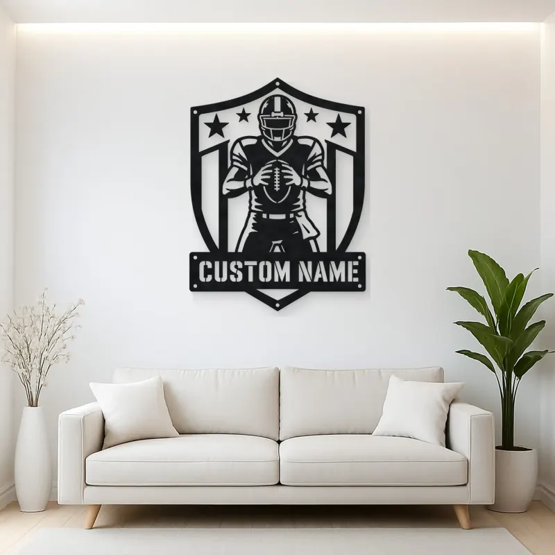 Personalized Football Player Stars and Stripes Shield Metal Wall Art