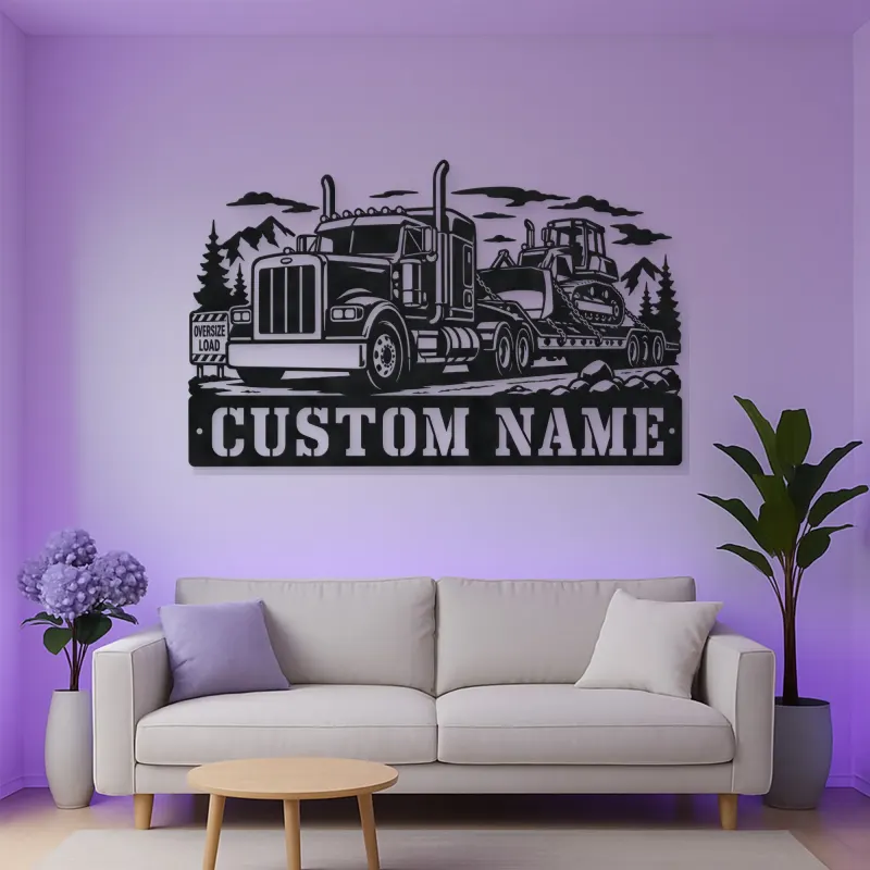 Personalized Heavy Haul Truck and Bulldozer Metal Wall Art