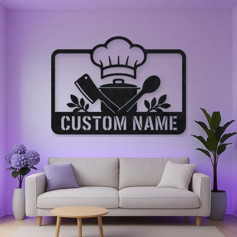 Personalized Chef Kitchen Metal Wall Art with Cooking Tools