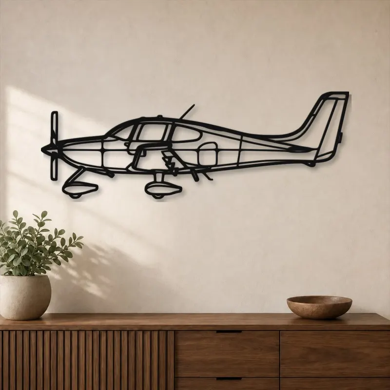 Silhouette in Metallo dell'Aereo SR22T GTS, Insegna in Metallo, Decorazione da Parete Aeronautica, Decorazione per Aviatori