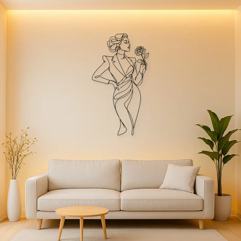 Fashion Muse with Rose Metal Wall Art | Botanical Woman Wall Decor