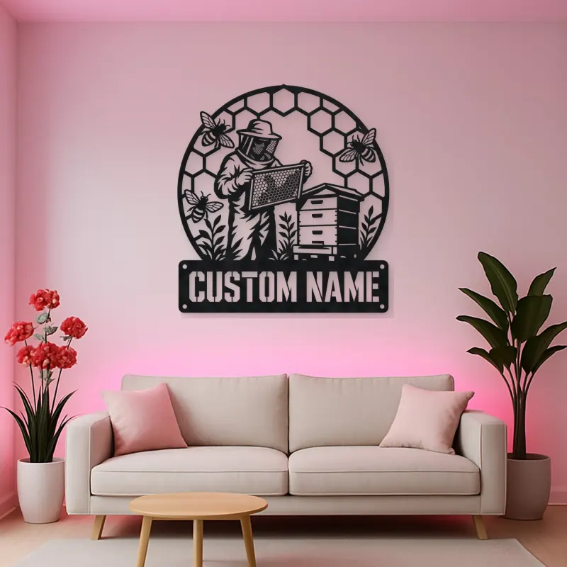 Personalized Beekeeper Honeycomb Frame and Hive Metal Wall Art