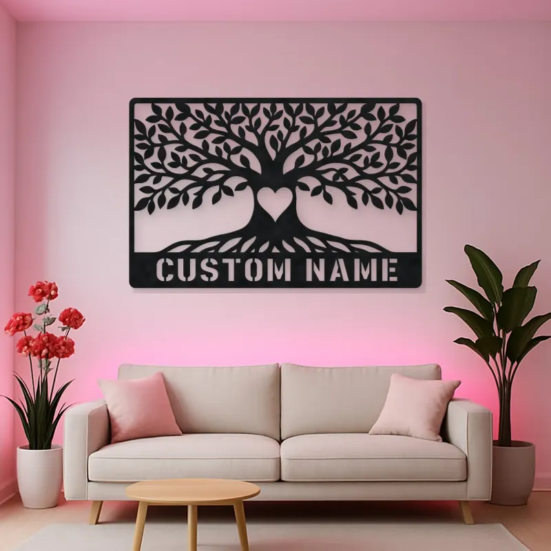 Personalized Leafy Tree Metal Wall Art with Heart
