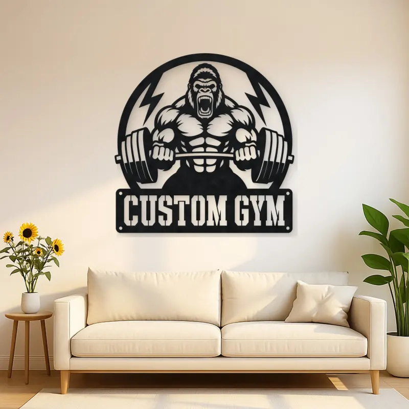 Personalized Gorilla Powerlifting Metal Wall Art for Gym Decor