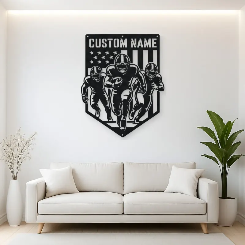 Personalized Three Football Players American Flag Metal Wall Art