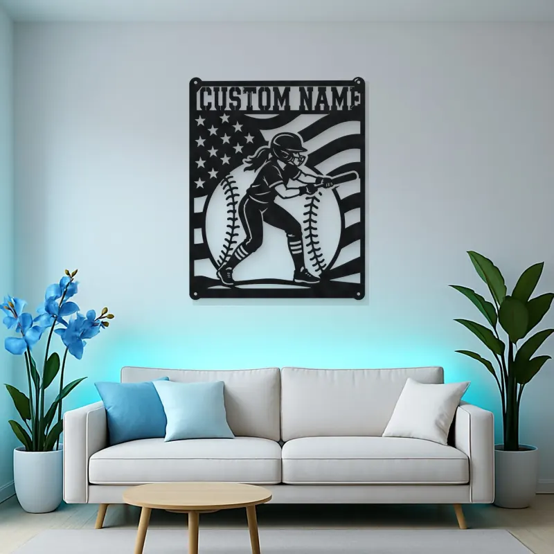 Personalized Female Softball Batter Vertical Flag Metal Wall Art